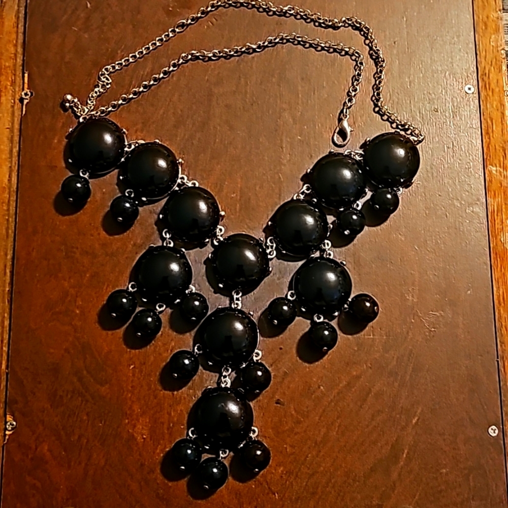 Designer Black Bubble Statement Necklace, Silvert… - image 1